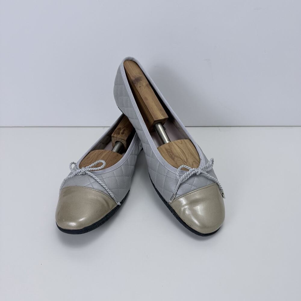 Paul Mayer Best Brighton Cap Toe Ballet Flats Sz 7.5B Gold Cap Toe Quilted